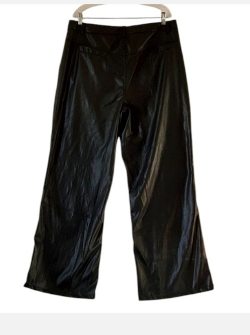 Pretty Little Thing Plus Black Faux Leather Wide Leg Pants Size 12 Women NWT